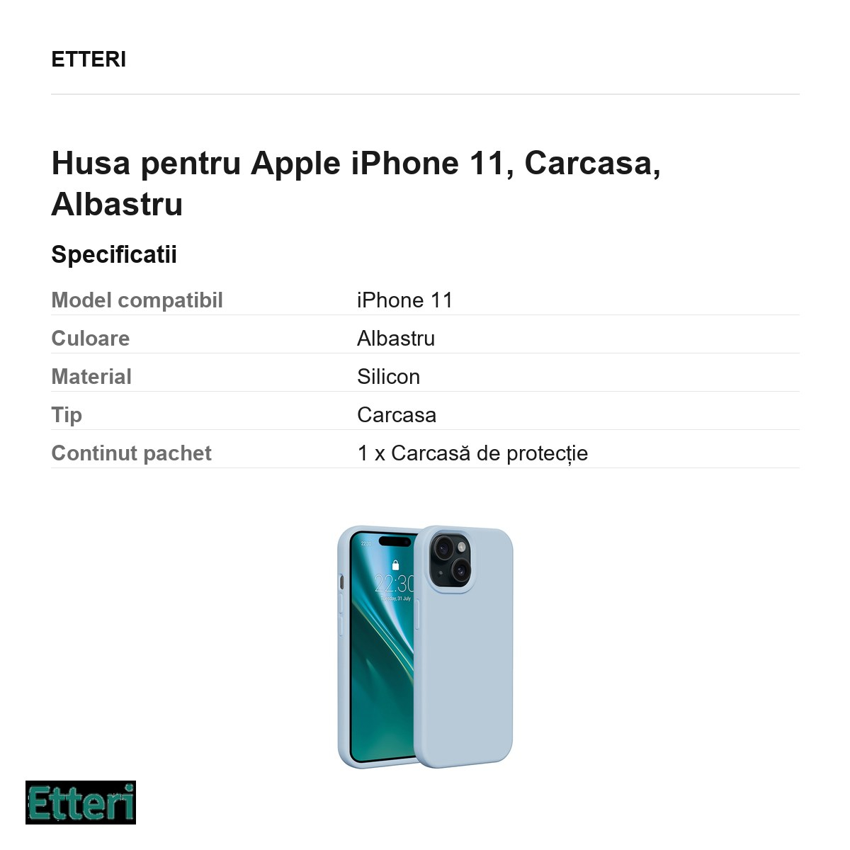 Husa Etteri Silicone pentru Apple iPhone 11, Carcasa, Albastru [3]