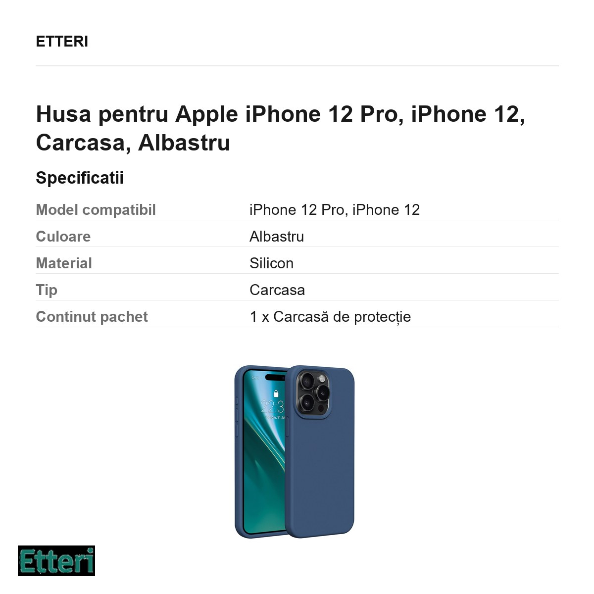 Husa Etteri Silicone pentru Apple iPhone 12 Pro, iPhone 12, Carcasa, Albastru [3]