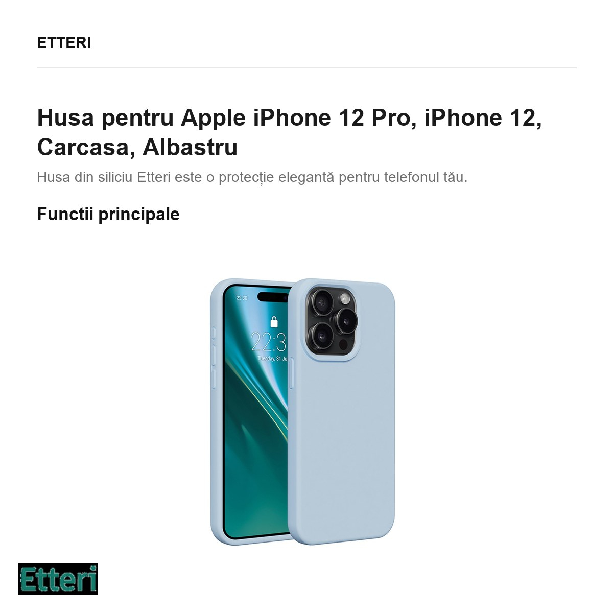 Husa Etteri Silicone pentru Apple iPhone 12 Pro, iPhone 12, Carcasa, Albastru [2]