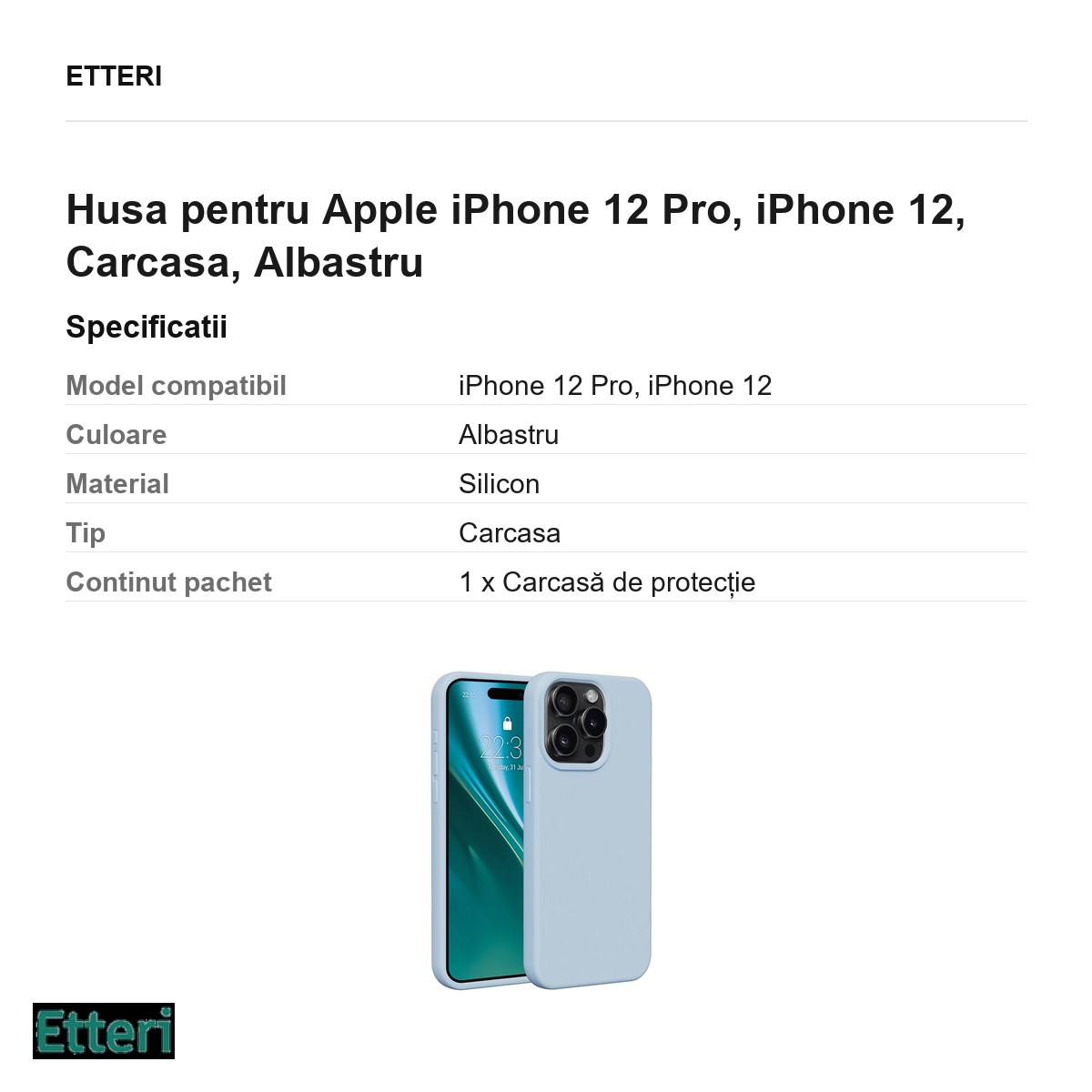 Husa Etteri Silicone pentru Apple iPhone 12 Pro, iPhone 12, Carcasa, Albastru [3]