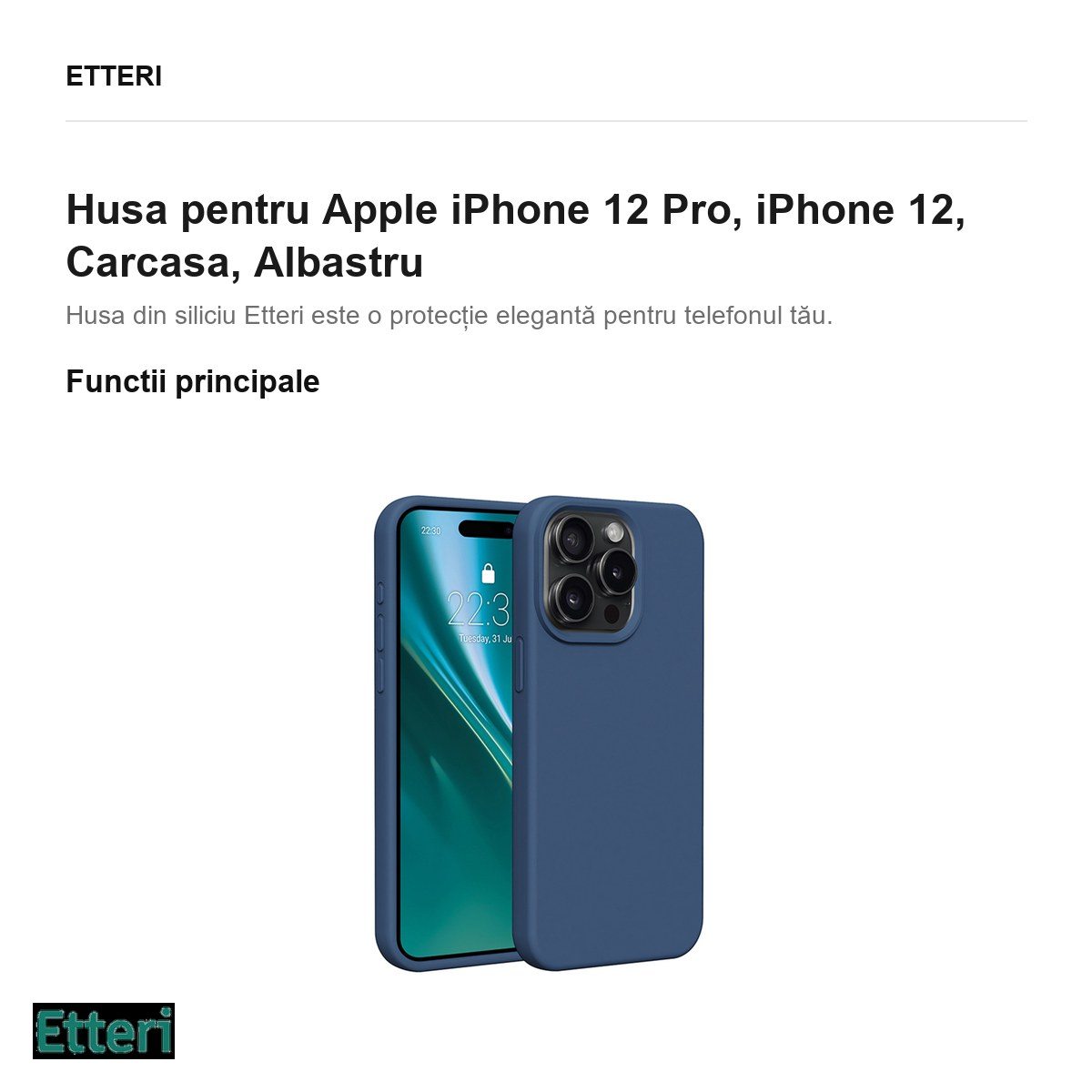 Husa Etteri Silicone pentru Apple iPhone 12 Pro, iPhone 12, Carcasa, Albastru [2]