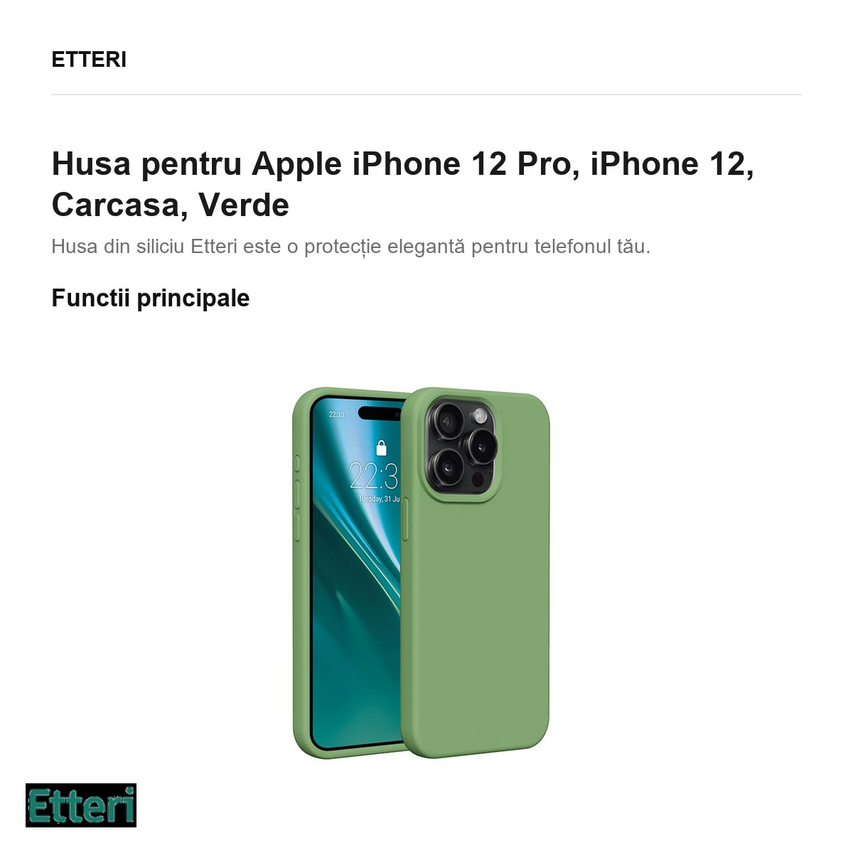 Husa Etteri Silicone pentru Apple iPhone 12 Pro, iPhone 12, Carcasa, Verde [2]