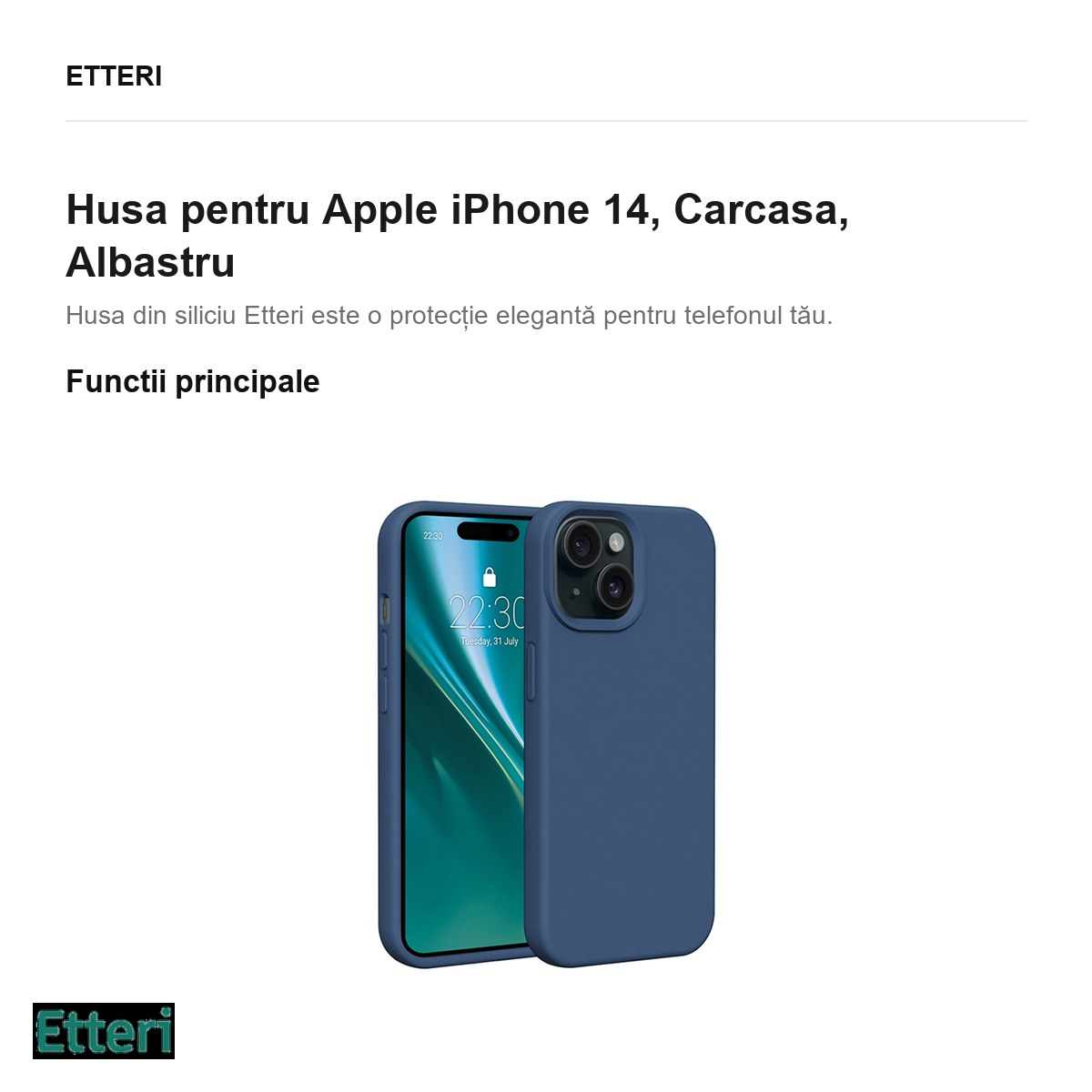 Husa Etteri Silicone pentru Apple iPhone 14, Carcasa, Albastru [2]