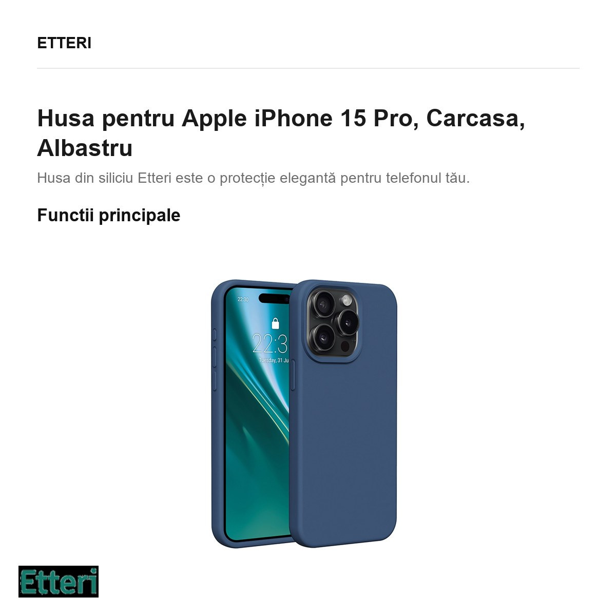 Husa Etteri Silicone pentru Apple iPhone 15 Pro, Carcasa, Albastru [2]