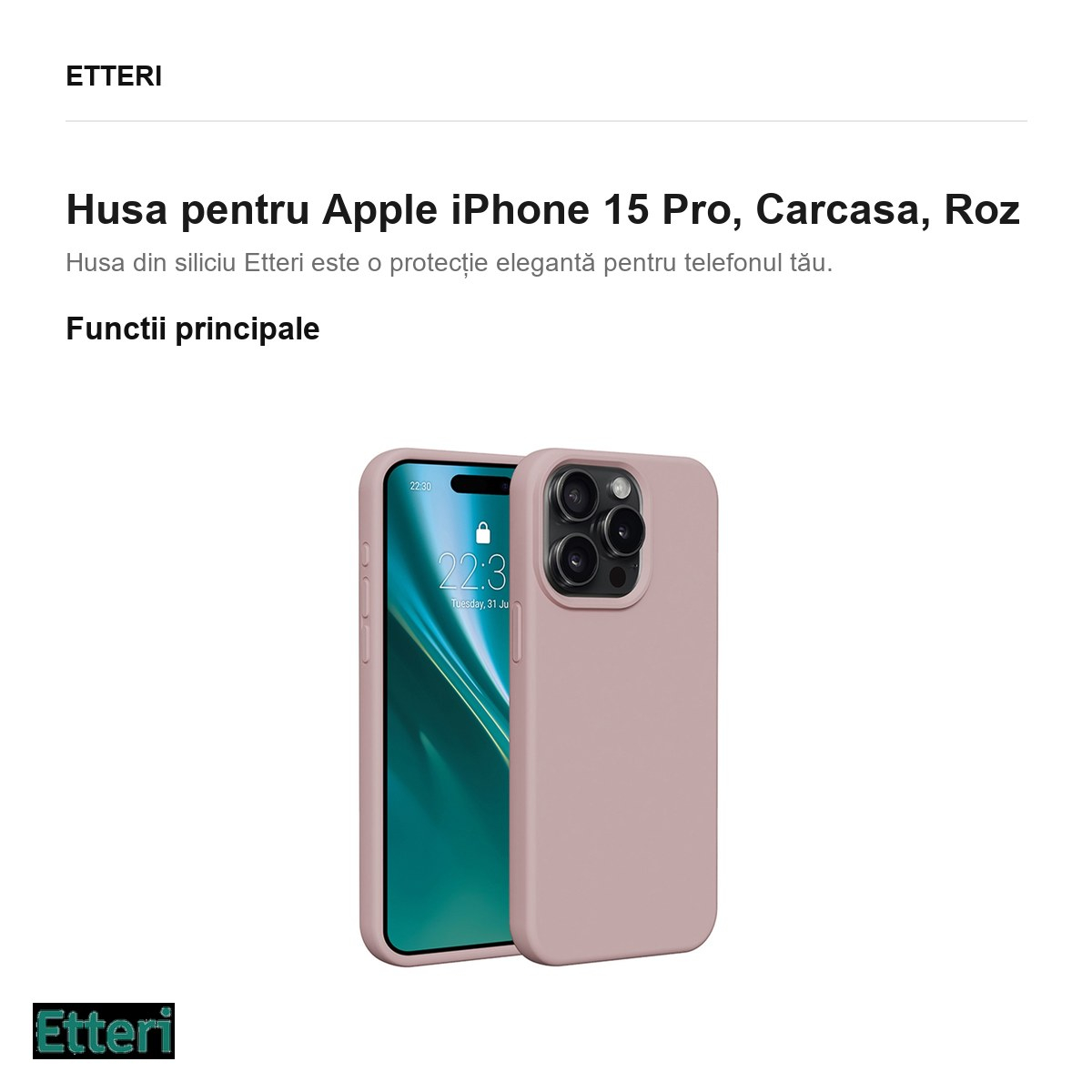 Husa Etteri Silicone pentru Apple iPhone 15 Pro, Carcasa, Roz [2]
