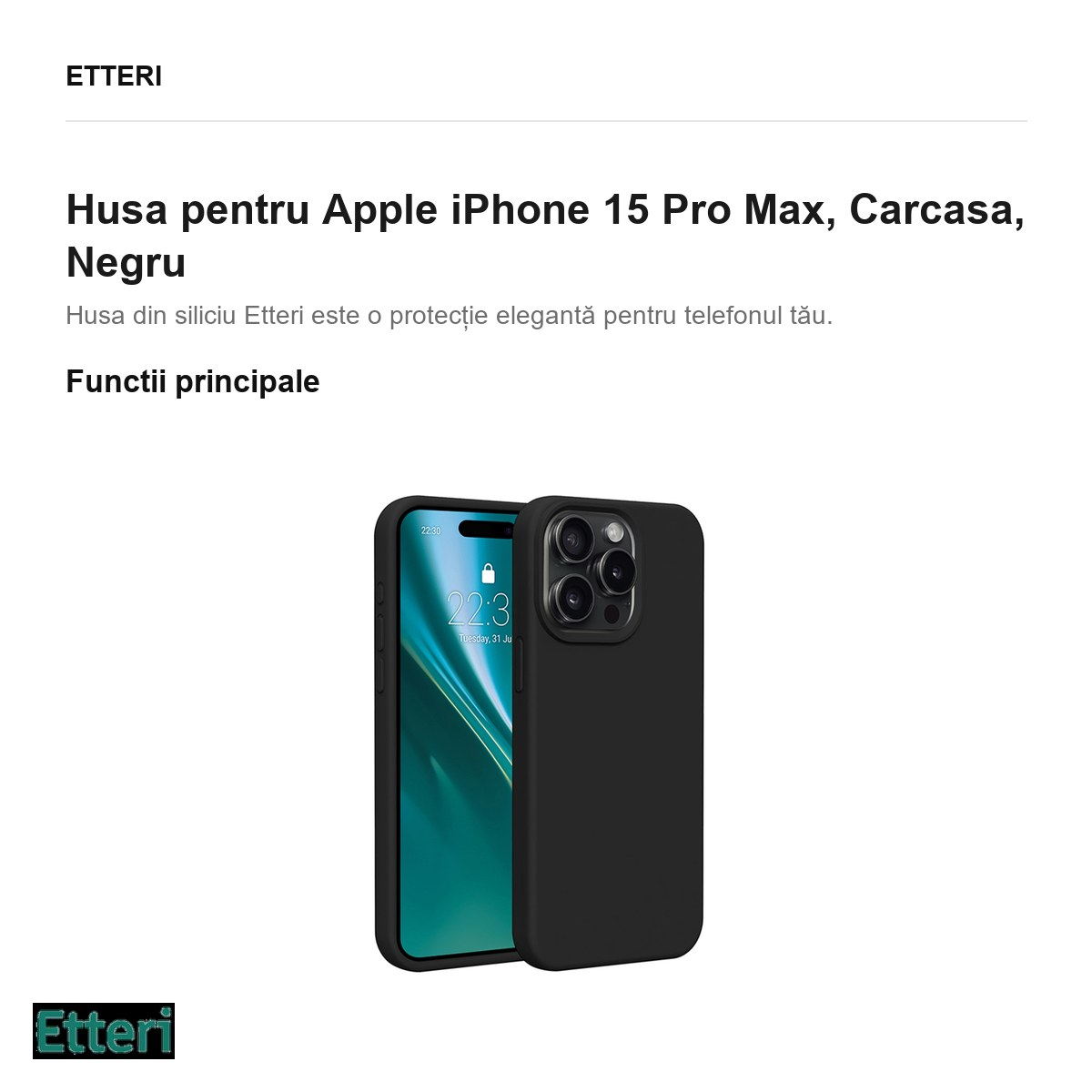 Husa Etteri Silicone pentru Apple iPhone 15 Pro Max, Carcasa, Negru [2]