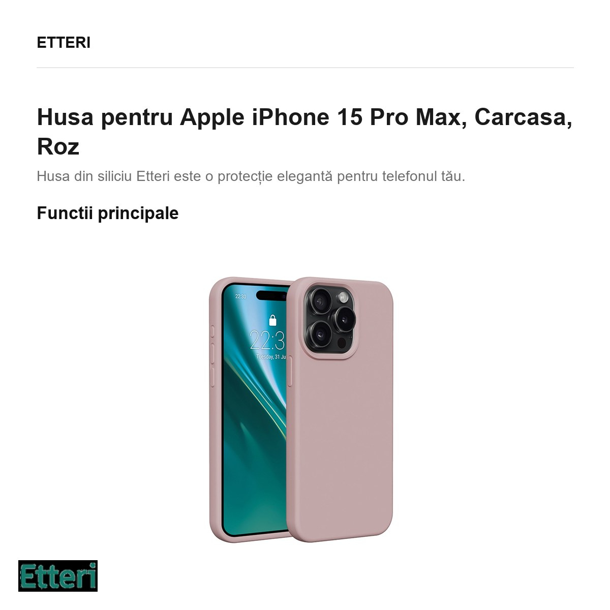 Husa Etteri Silicone pentru Apple iPhone 15 Pro Max, Carcasa, Roz [2]