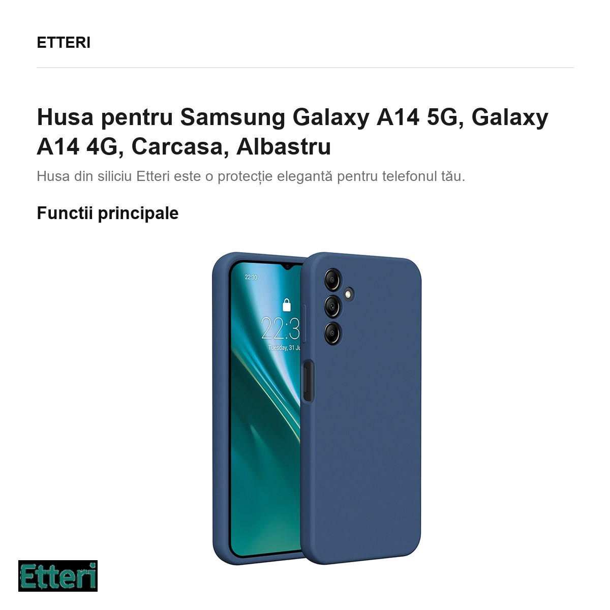 Husa Etteri Silicone pentru Samsung Galaxy A14 5G, Galaxy A14 4G, Carcasa, Albastru [2]