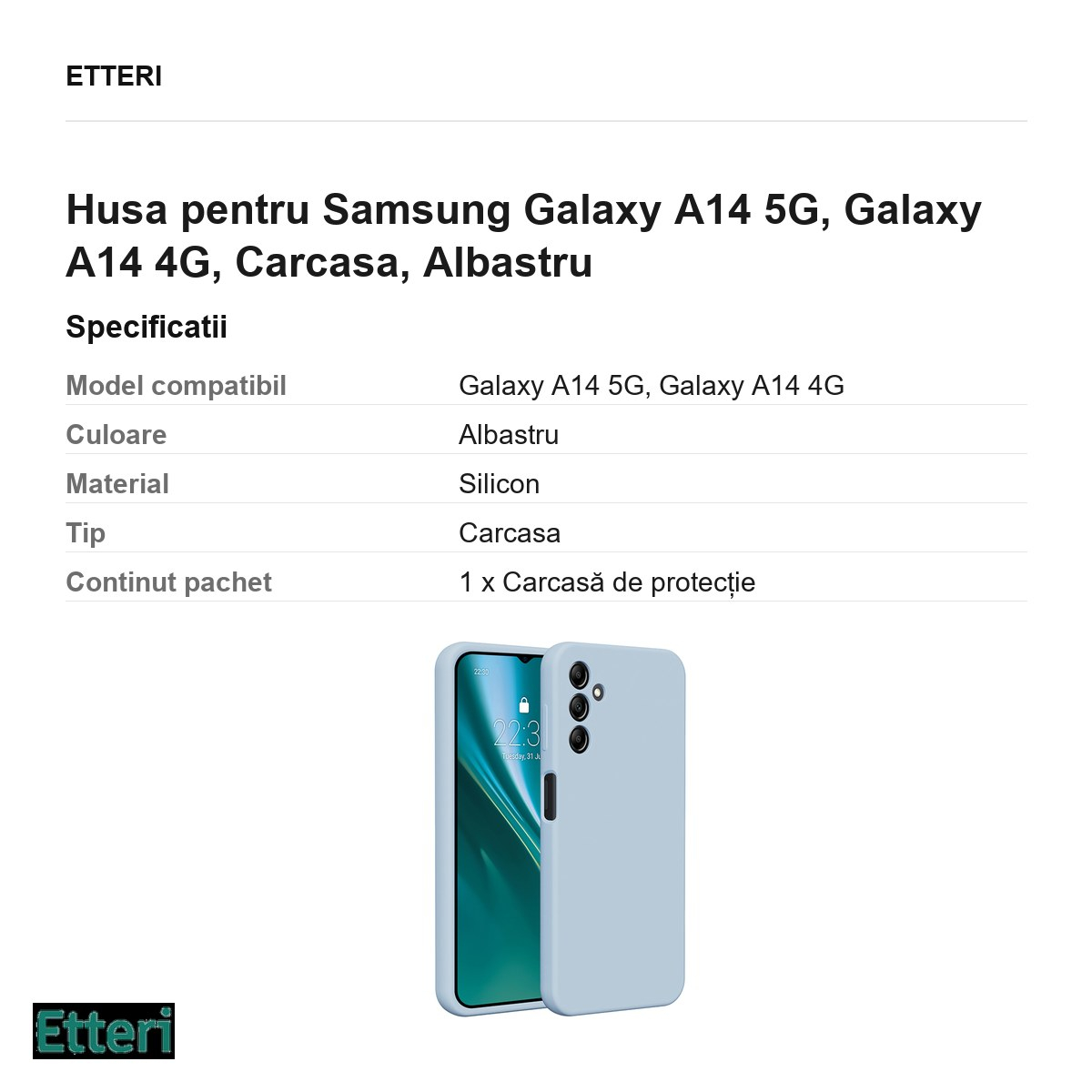 Husa Etteri Silicone pentru Samsung Galaxy A14 5G, Galaxy A14 4G, Carcasa, Albastru [3]