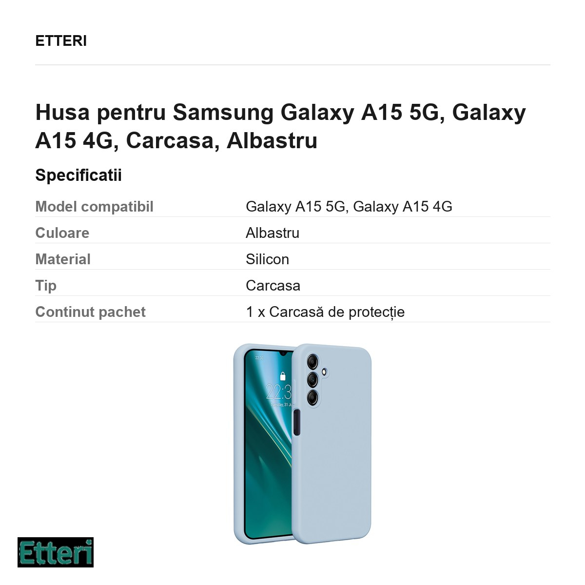 Husa Etteri Silicone pentru Samsung Galaxy A15 5G, Galaxy A15 4G, Carcasa, Albastru [3]