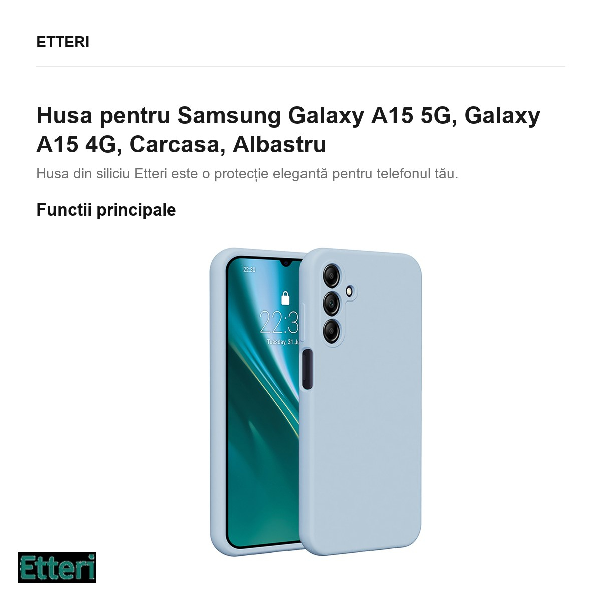 Husa Etteri Silicone pentru Samsung Galaxy A15 5G, Galaxy A15 4G, Carcasa, Albastru [2]