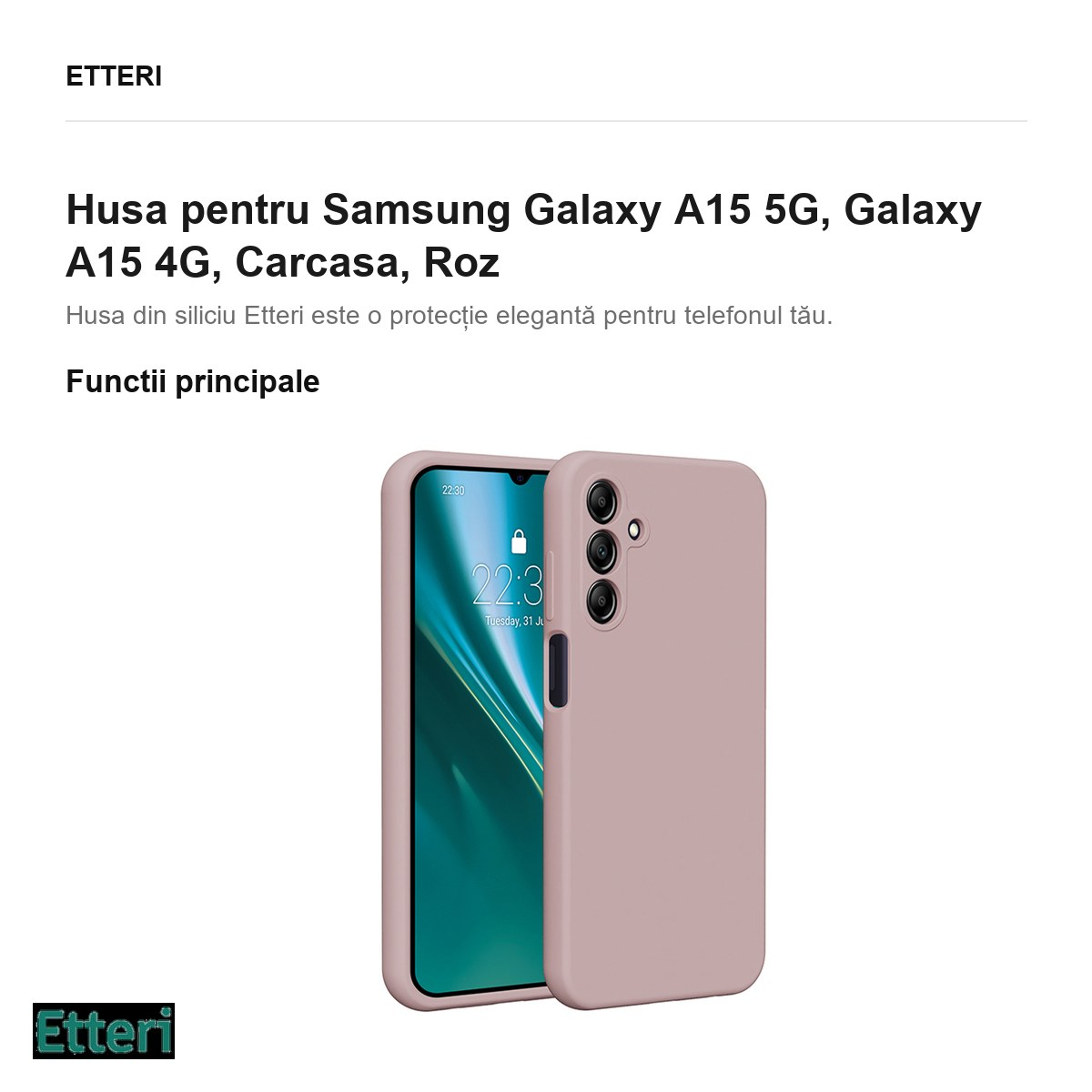 Husa Etteri Silicone pentru Samsung Galaxy A15 5G, Galaxy A15 4G, Carcasa, Roz [2]