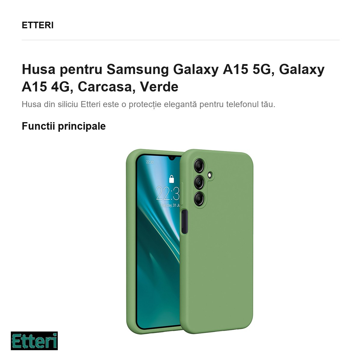 Husa Etteri Silicone pentru Samsung Galaxy A15 5G, Galaxy A15 4G, Carcasa, Verde [2]