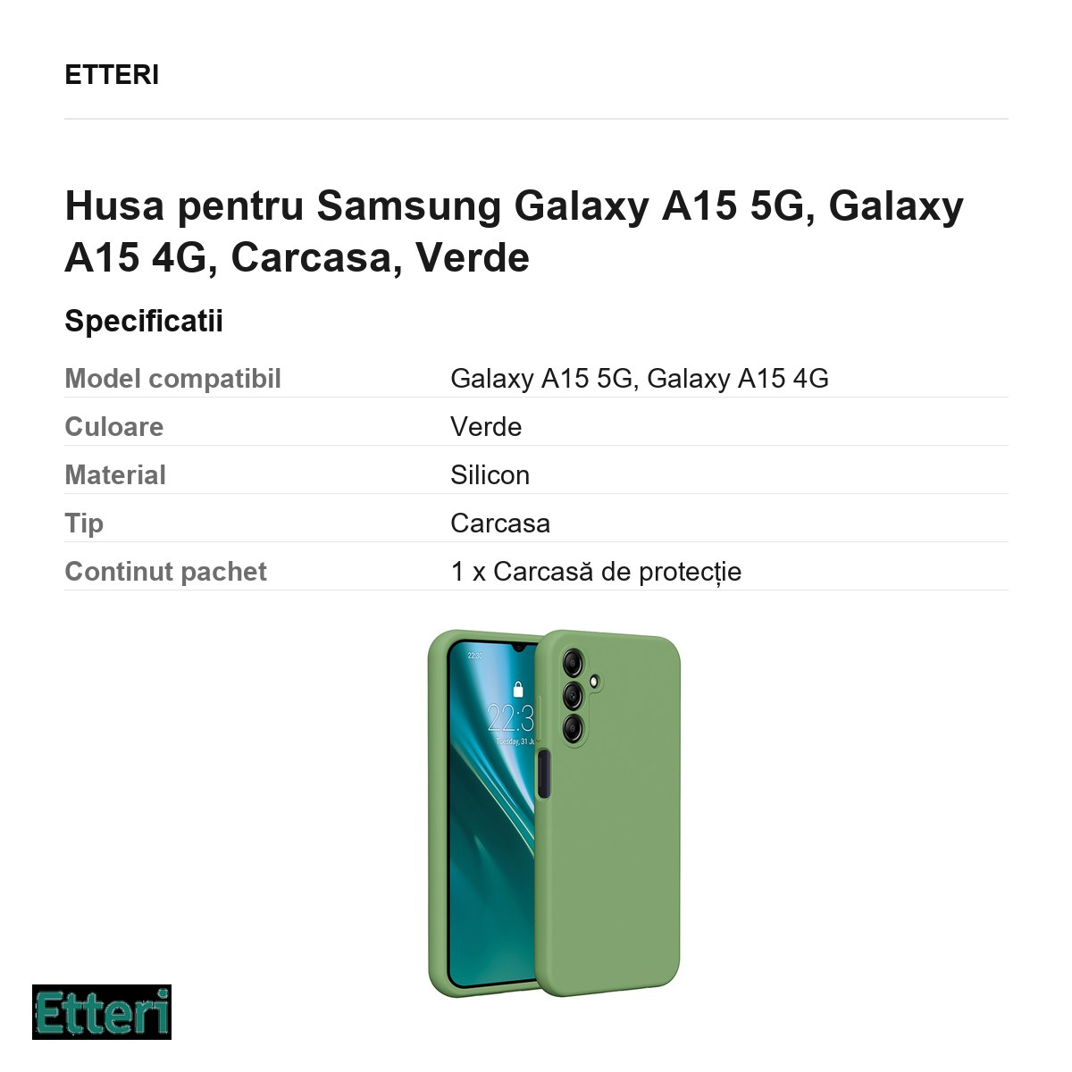Husa Etteri Silicone pentru Samsung Galaxy A15 5G, Galaxy A15 4G, Carcasa, Verde [3]