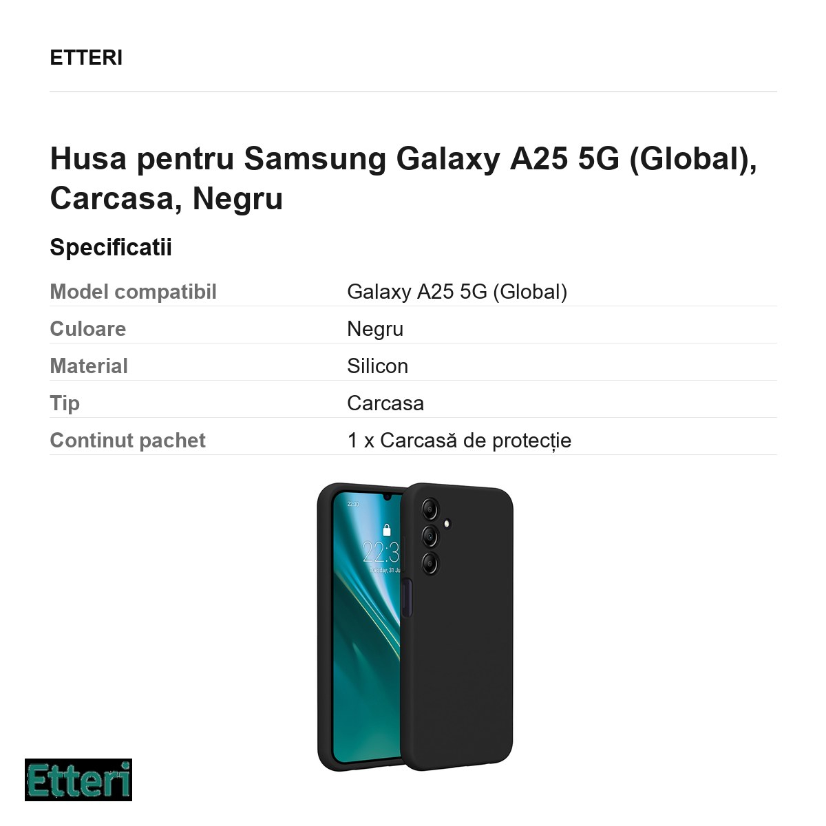 Husa Etteri Silicone pentru Samsung Galaxy A25 5G (Global), Carcasa, Negru [3]