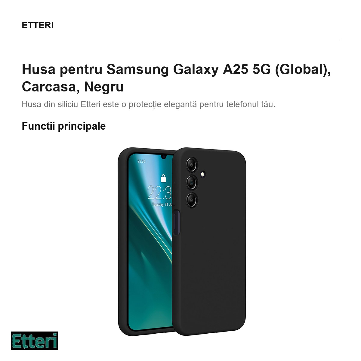 Husa Etteri Silicone pentru Samsung Galaxy A25 5G (Global), Carcasa, Negru [2]