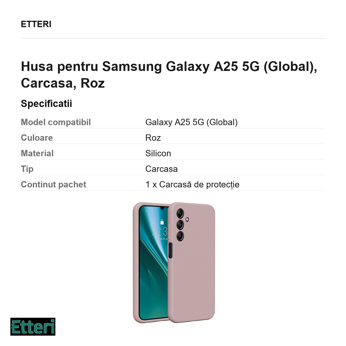 Husa Etteri Silicone pentru Samsung Galaxy A25 5G (Global), Carcasa, Roz [3]