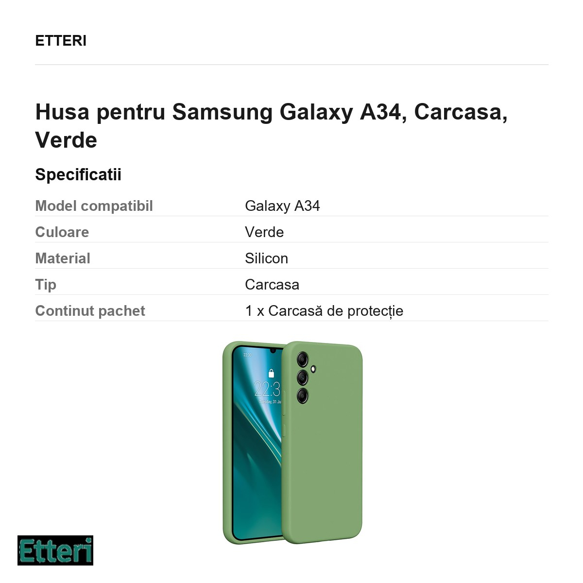 Husa Etteri Silicone pentru Samsung Galaxy A34, Carcasa, Verde [3]