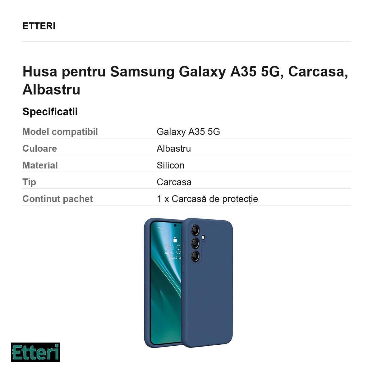Husa Etteri Silicone pentru Samsung Galaxy A35 5G, Carcasa, Albastru [3]
