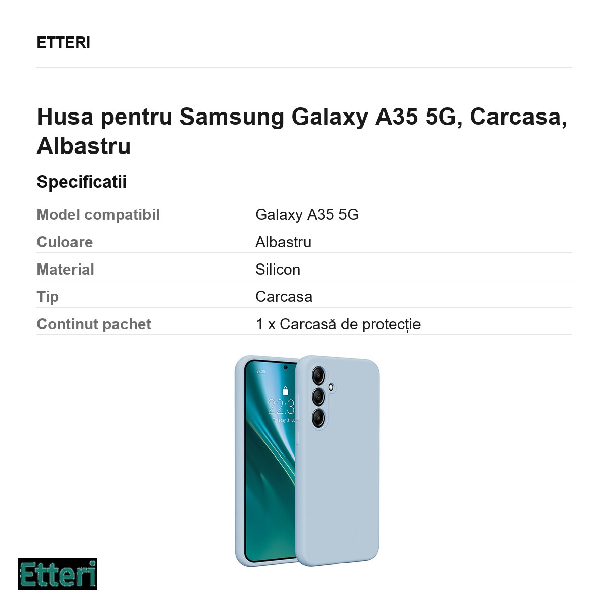 Husa Etteri Silicone pentru Samsung Galaxy A35 5G, Carcasa, Albastru [3]