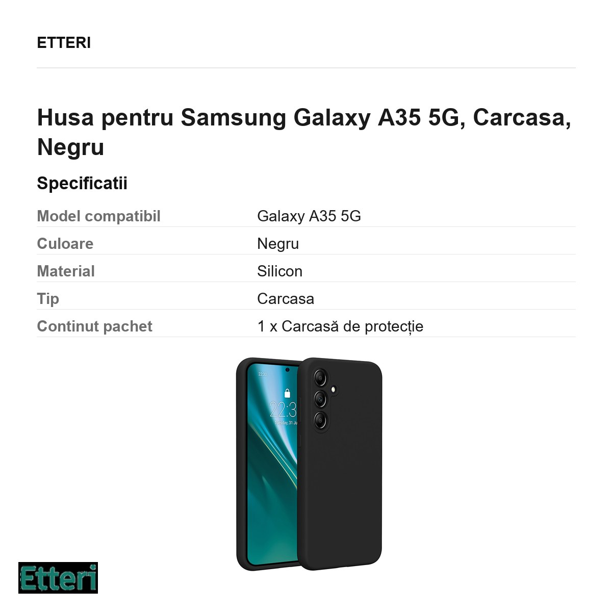 Husa Etteri Silicone pentru Samsung Galaxy A35 5G, Carcasa, Negru [3]