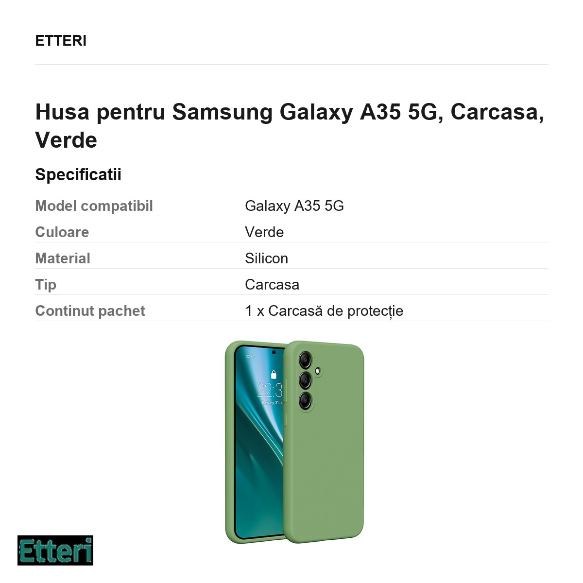 Husa Etteri Silicone pentru Samsung Galaxy A35 5G, Carcasa, Verde [3]
