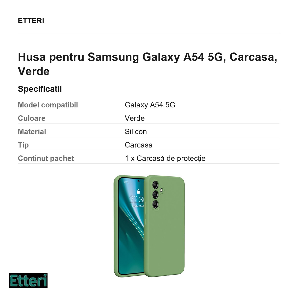 Husa Etteri Silicone pentru Samsung Galaxy A54 5G, Carcasa, Verde [3]