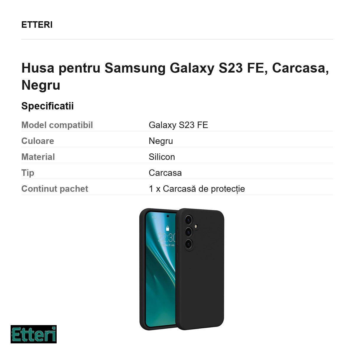 Husa Etteri Silicone pentru Samsung Galaxy S23 FE, Carcasa, Negru [3]