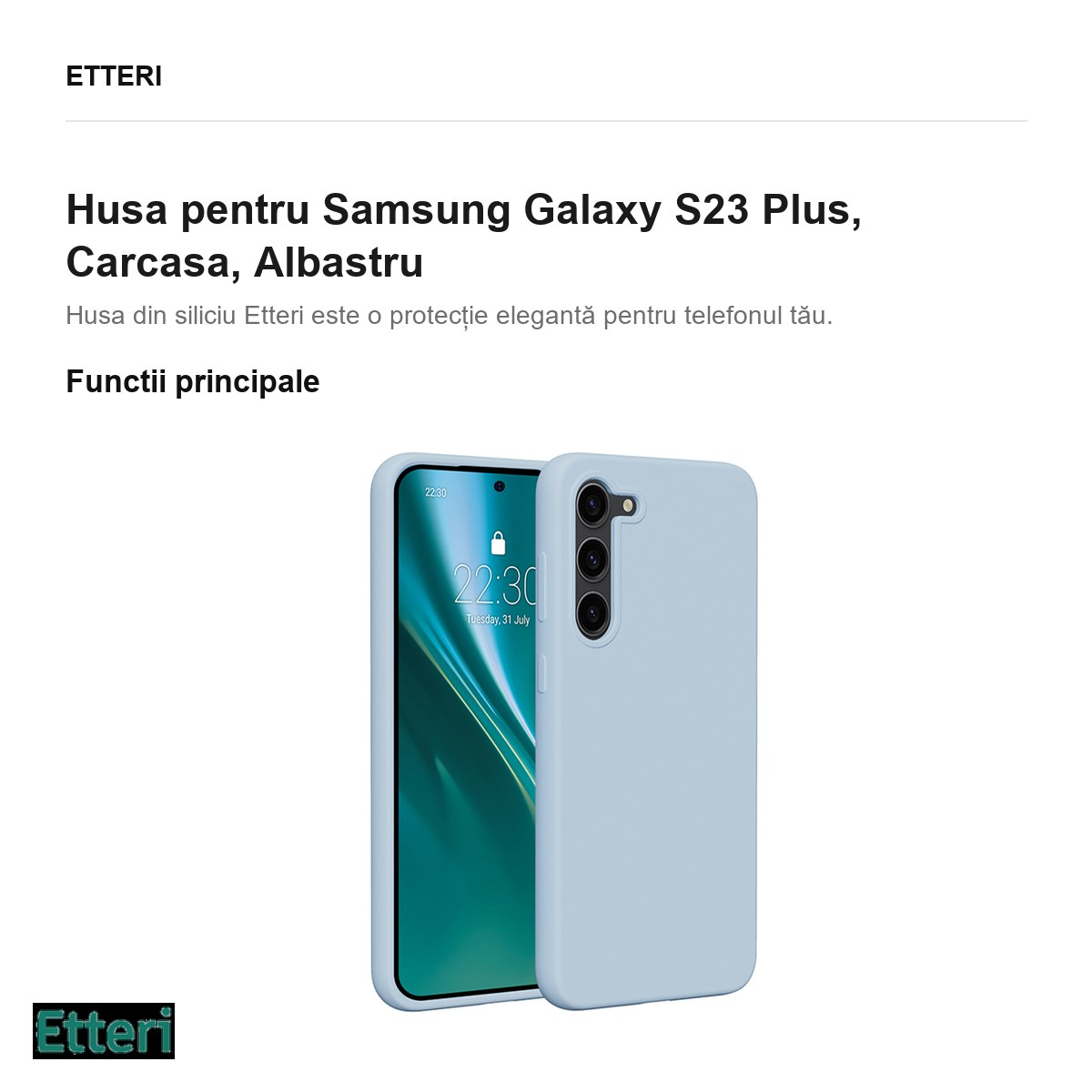 Husa Etteri Silicone pentru Samsung Galaxy S23 Plus, Carcasa, Albastru [2]