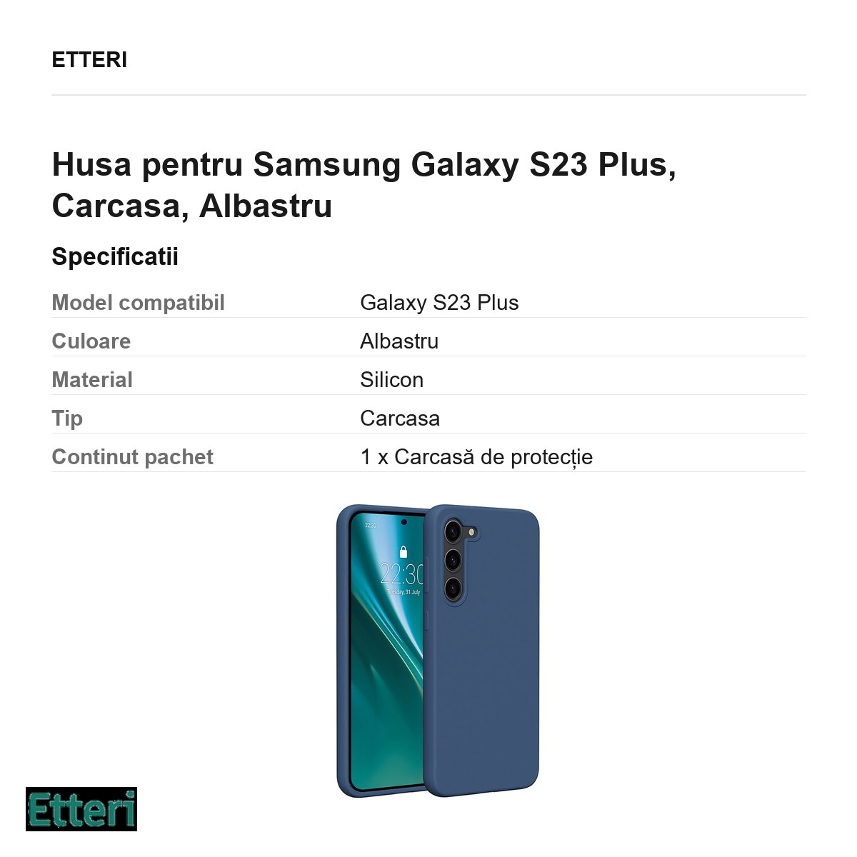 Husa Etteri Silicone pentru Samsung Galaxy S23 Plus, Carcasa, Albastru [3]