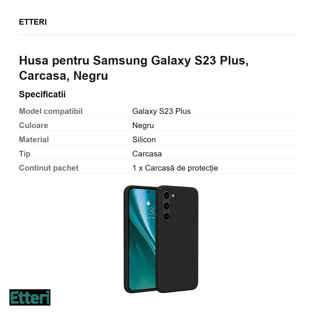 Husa Etteri Silicone pentru Samsung Galaxy S23 Plus, Carcasa, Negru [3]