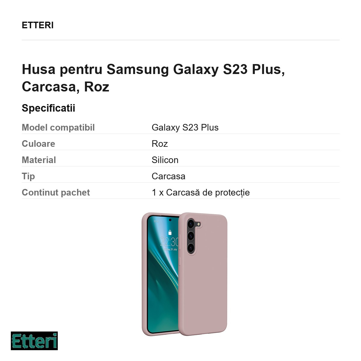 Husa Etteri Silicone pentru Samsung Galaxy S23 Plus, Carcasa, Roz [3]