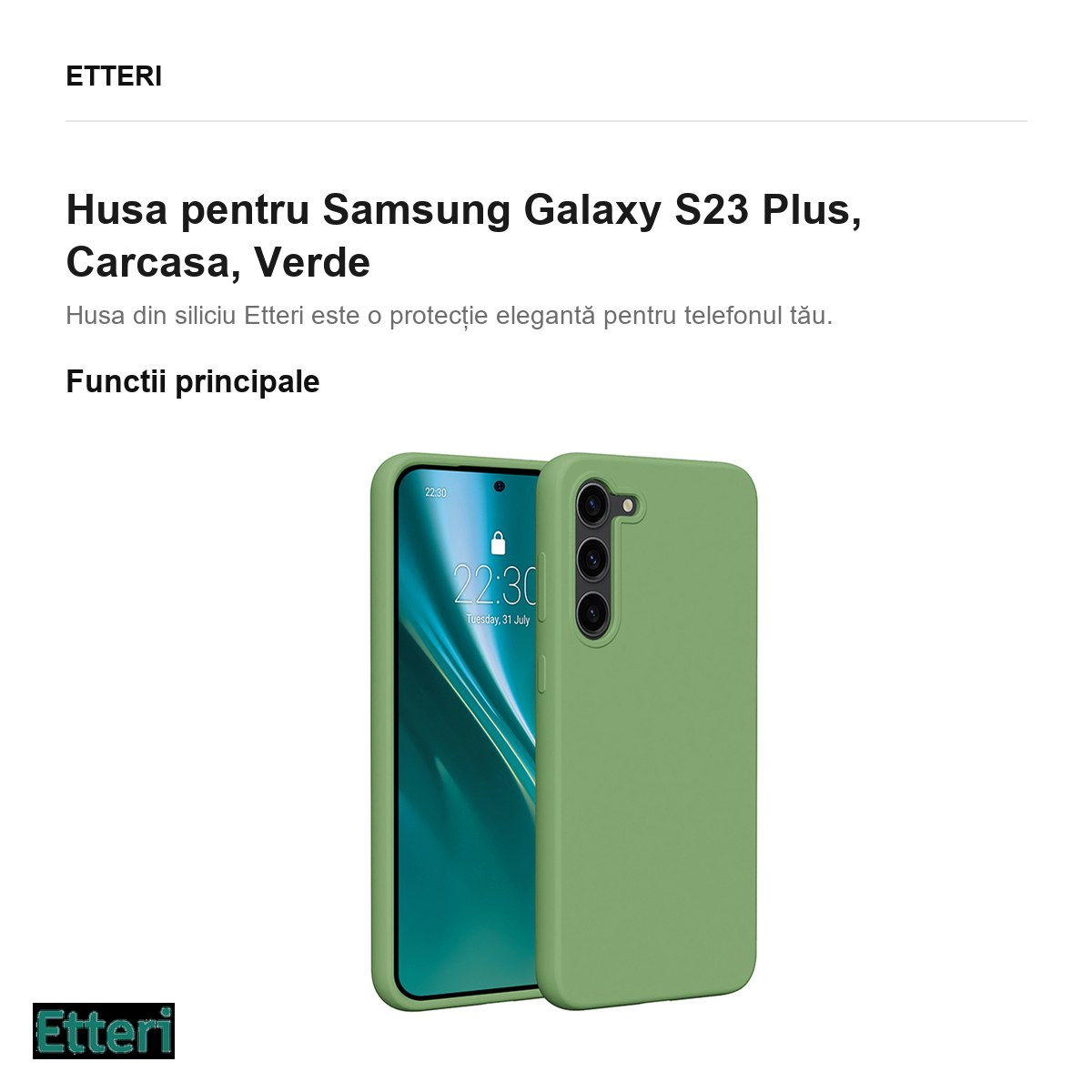 Husa Etteri Silicone pentru Samsung Galaxy S23 Plus, Carcasa, Verde [2]