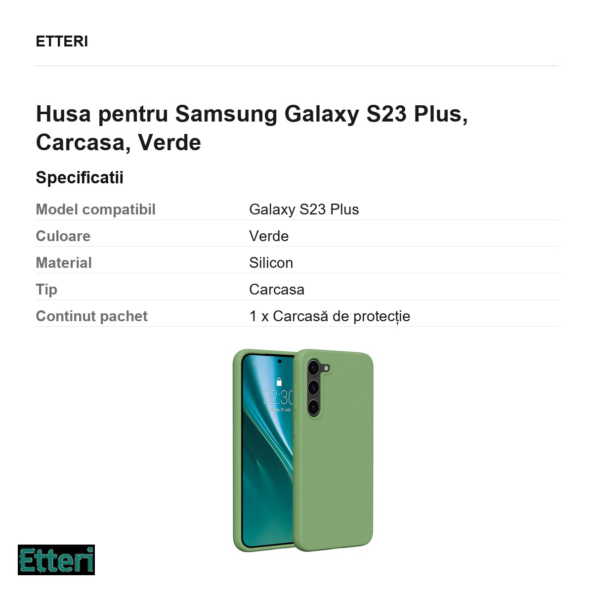 Husa Etteri Silicone pentru Samsung Galaxy S23 Plus, Carcasa, Verde [3]
