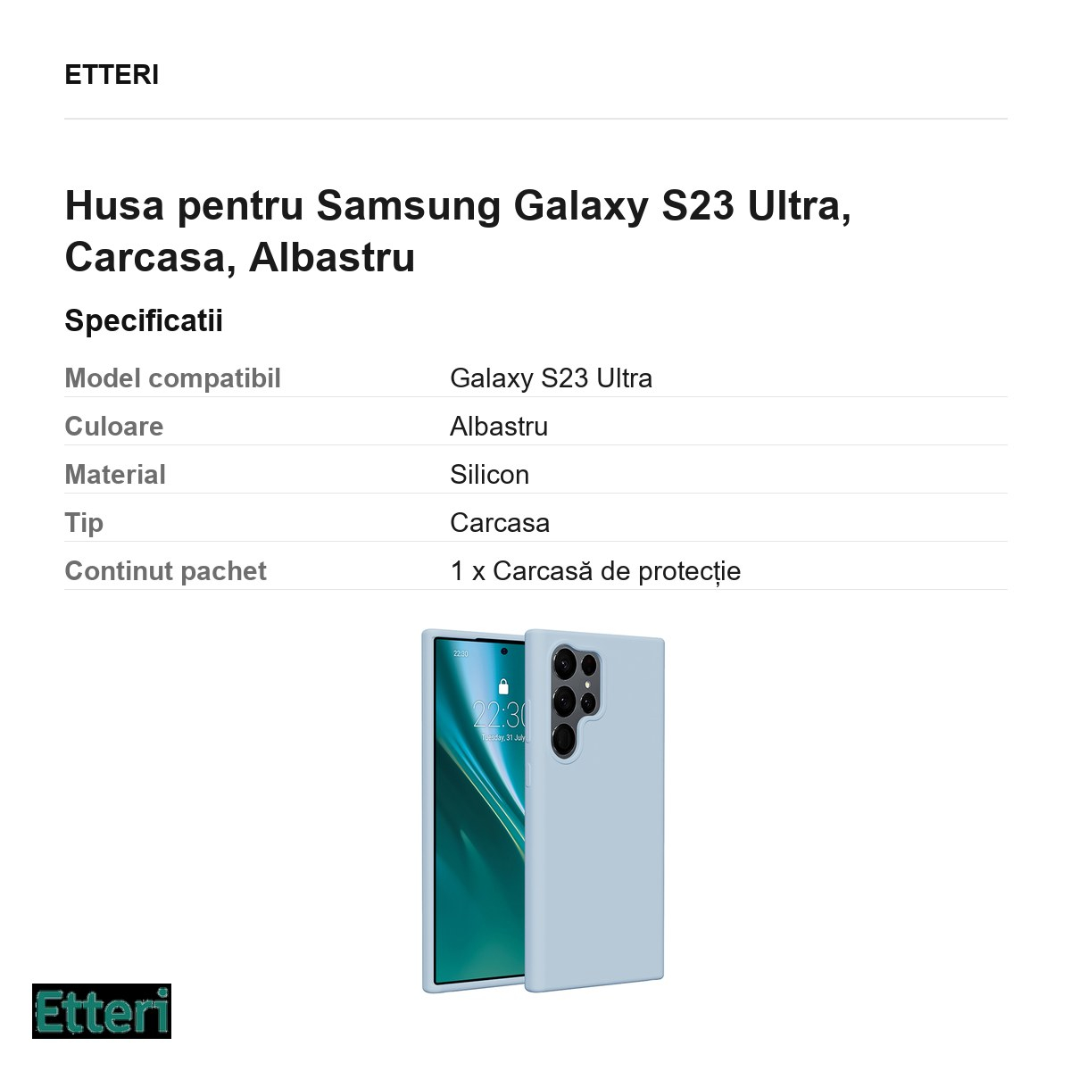 Husa Etteri Silicone pentru Samsung Galaxy S23 Ultra, Carcasa, Albastru [3]
