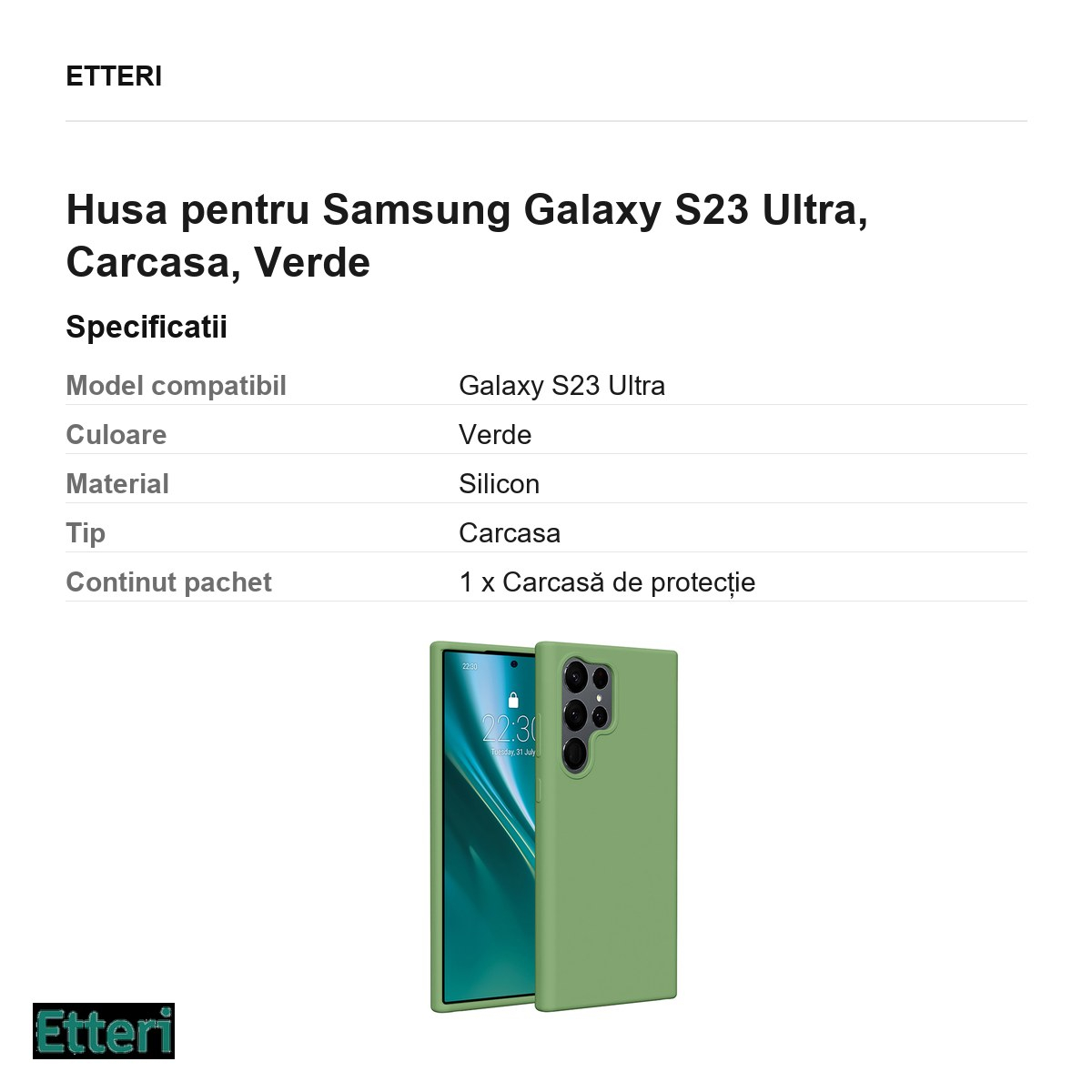 Husa Etteri Silicone pentru Samsung Galaxy S23 Ultra, Carcasa, Verde [3]
