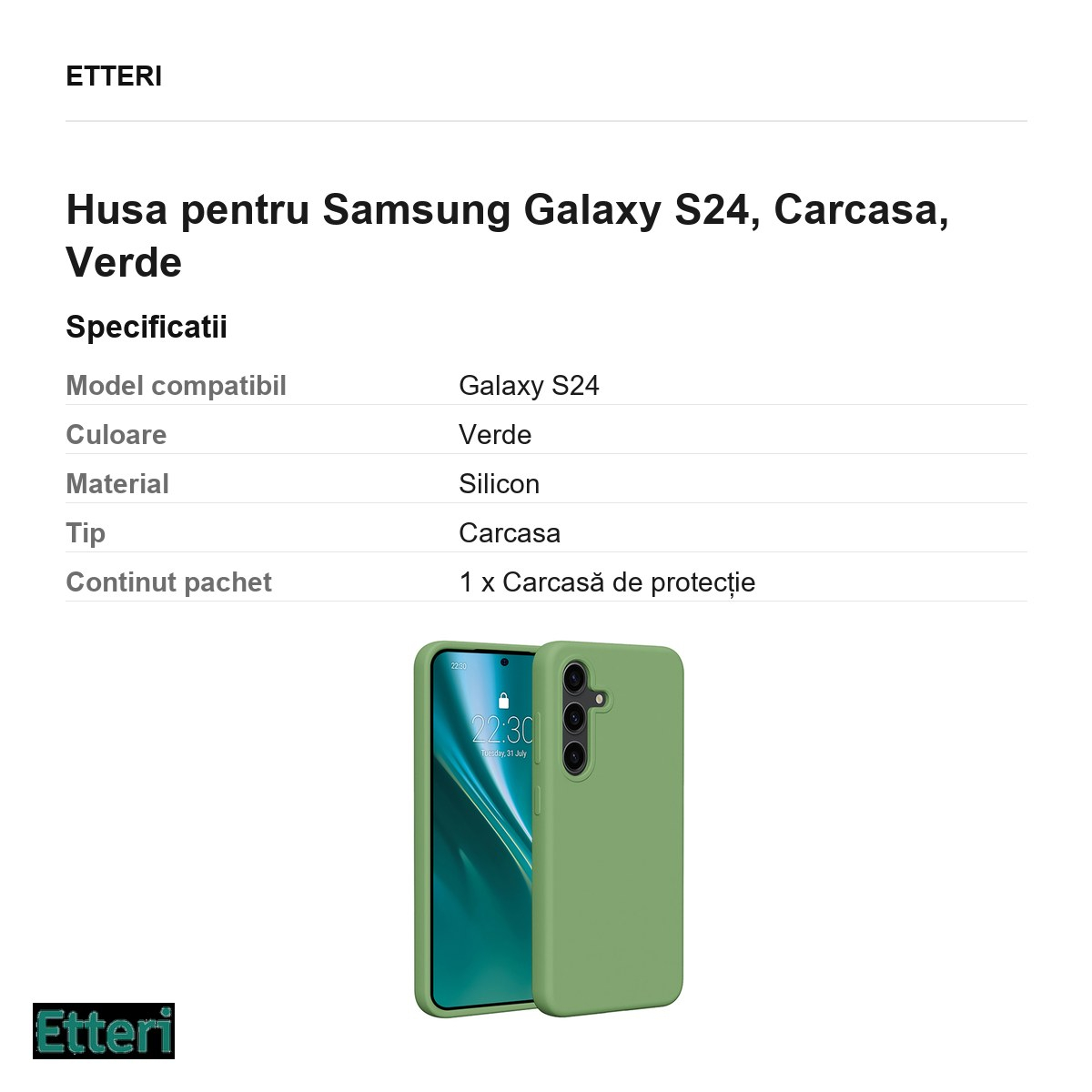 Husa Etteri Silicone pentru Samsung Galaxy S24, Carcasa, Verde [3]