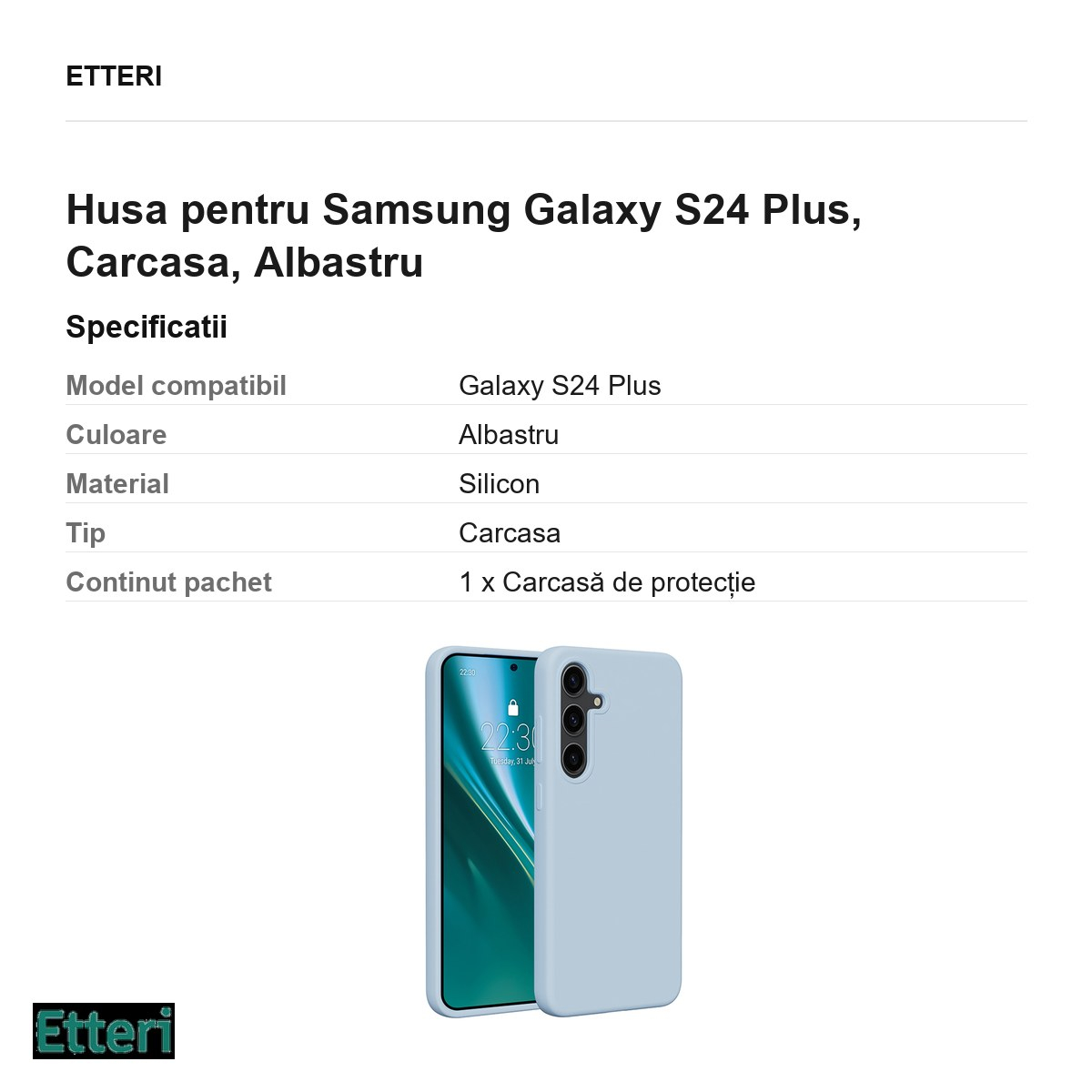 Husa Etteri Silicone pentru Samsung Galaxy S24 Plus, Carcasa, Albastru [3]
