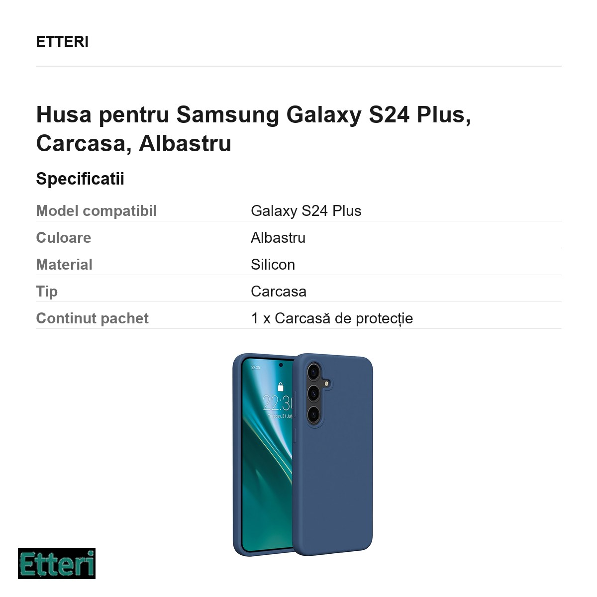 Husa Etteri Silicone pentru Samsung Galaxy S24 Plus, Carcasa, Albastru [3]