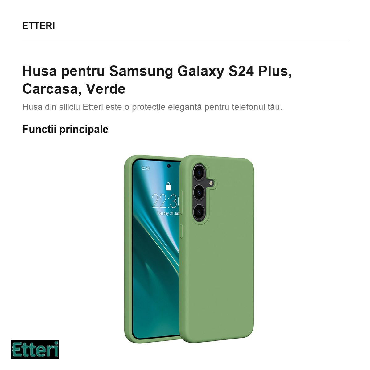 Husa Etteri Silicone pentru Samsung Galaxy S24 Plus, Carcasa, Verde [2]