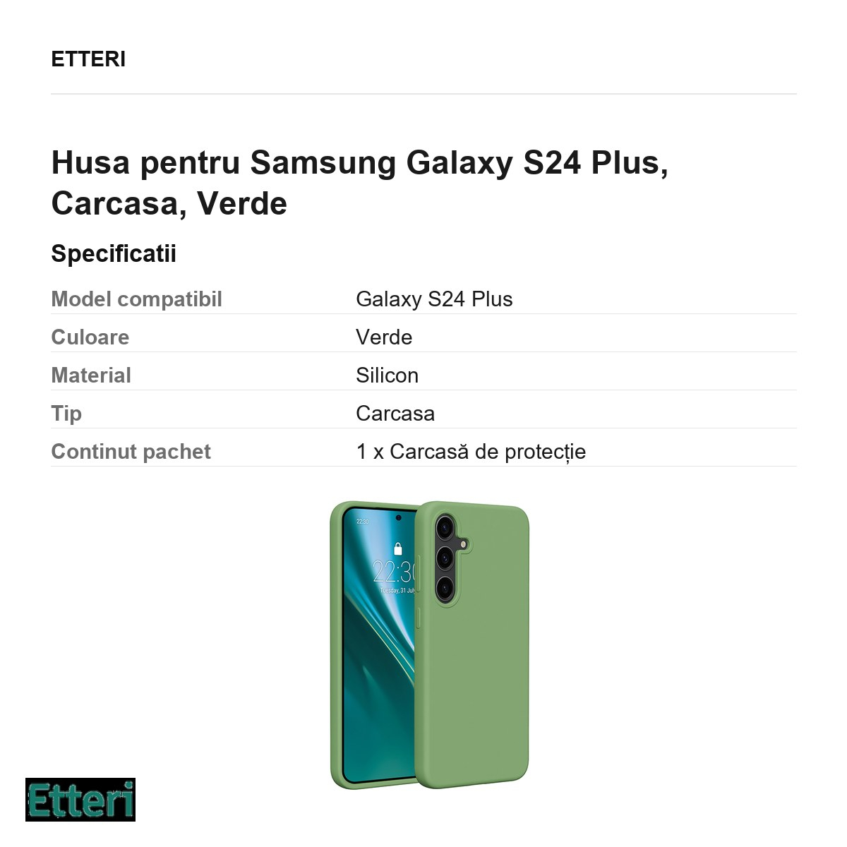 Husa Etteri Silicone pentru Samsung Galaxy S24 Plus, Carcasa, Verde [3]