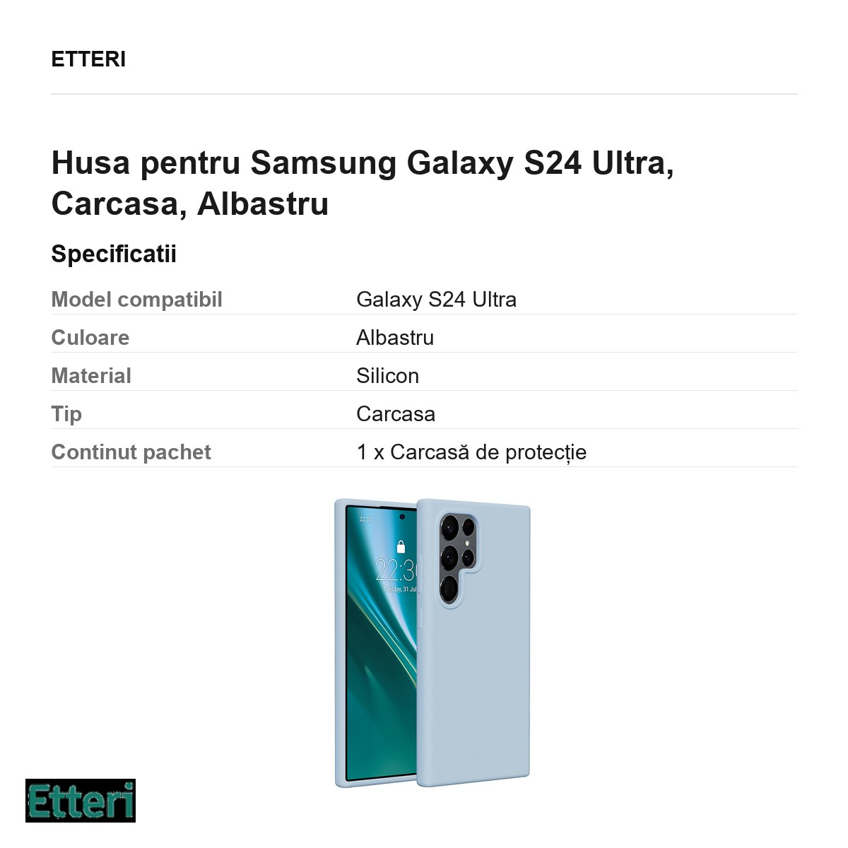 Husa Etteri Silicone pentru Samsung Galaxy S24 Ultra, Carcasa, Albastru [3]