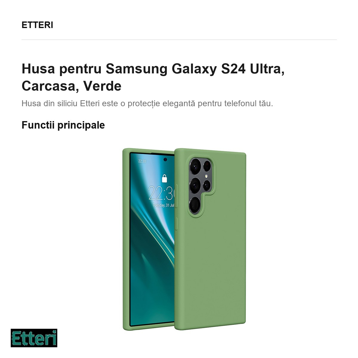 Husa Etteri Silicone pentru Samsung Galaxy S24 Ultra, Carcasa, Verde [2]