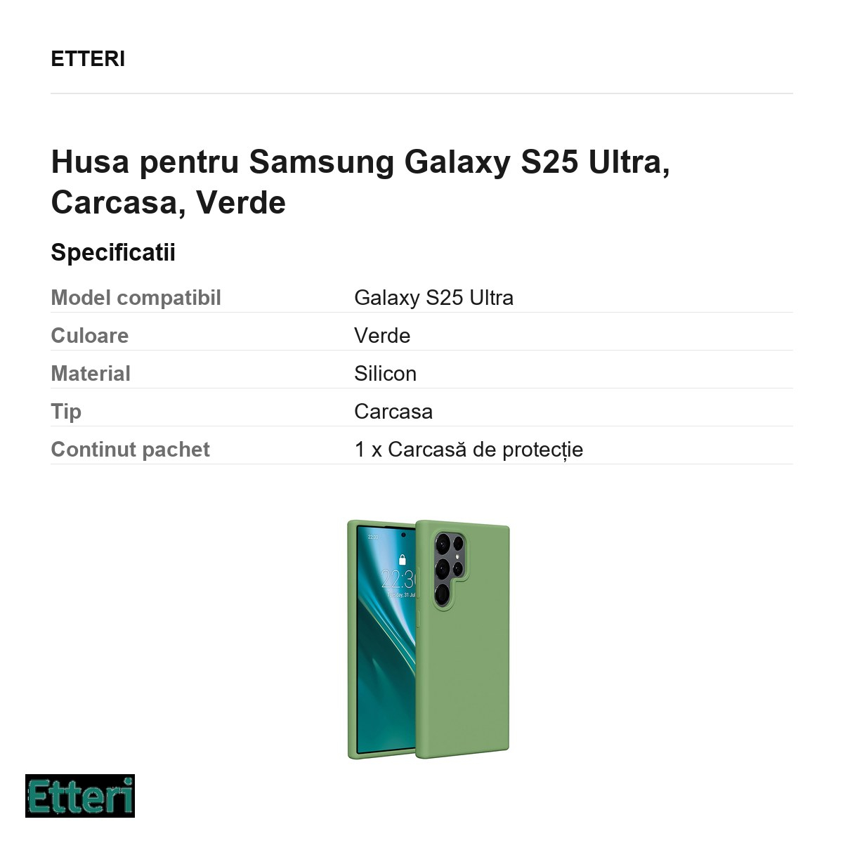 Husa Etteri Silicone pentru Samsung Galaxy S25 Ultra, Carcasa, Verde [3]
