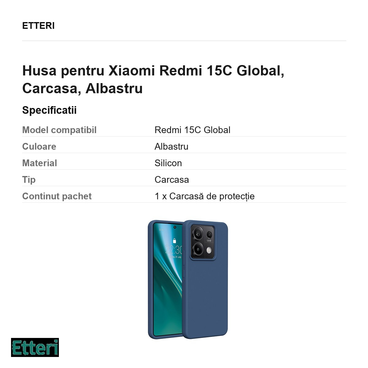 Husa Etteri Silicone pentru Xiaomi Redmi 15C Global, Carcasa, Albastru [3]
