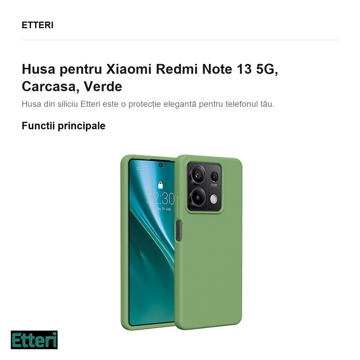 Husa Etteri Silicone pentru Xiaomi Redmi Note 13 5G, Carcasa, Verde [2]