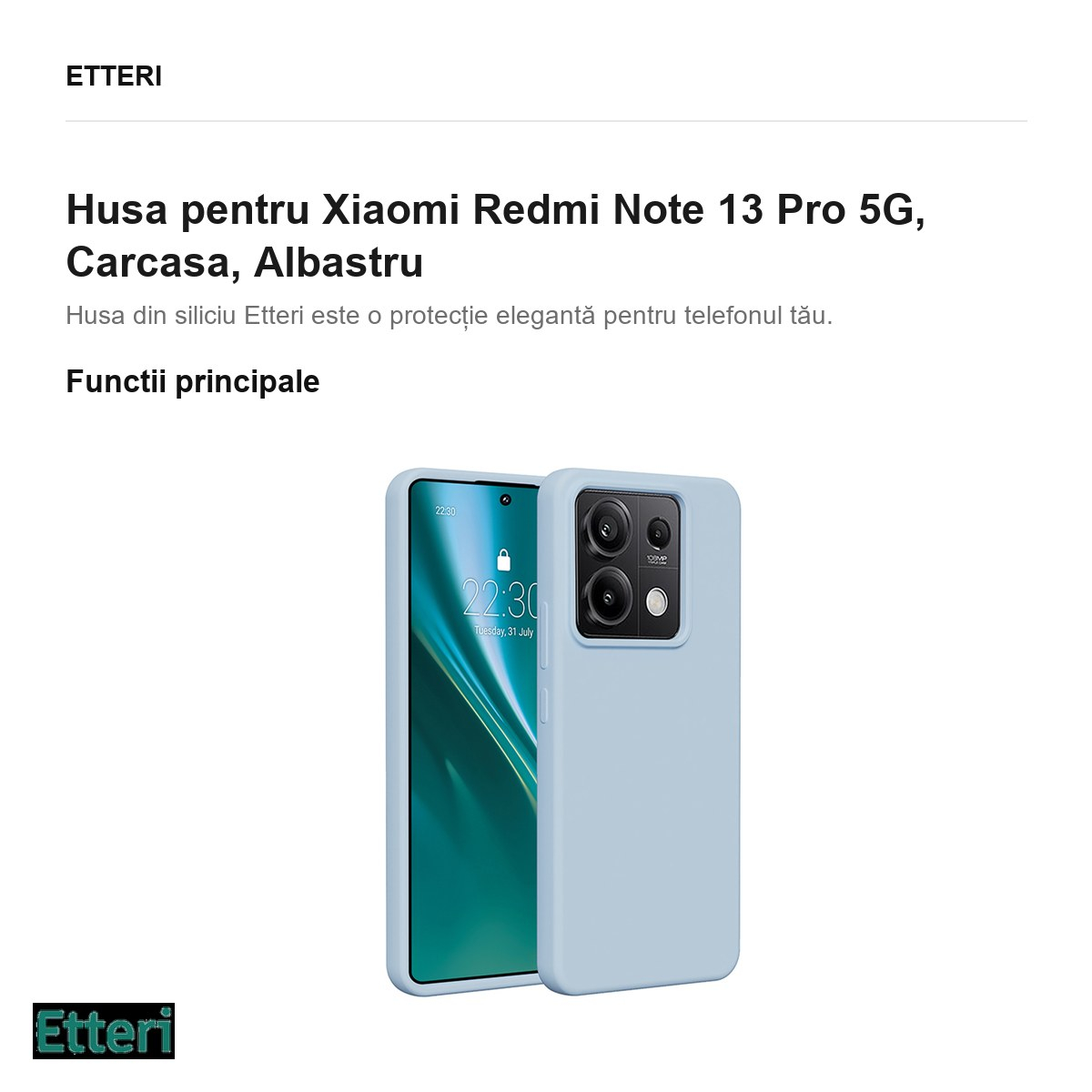 Husa Etteri Silicone pentru Xiaomi Redmi Note 13 Pro 5G, Carcasa, Albastru [2]