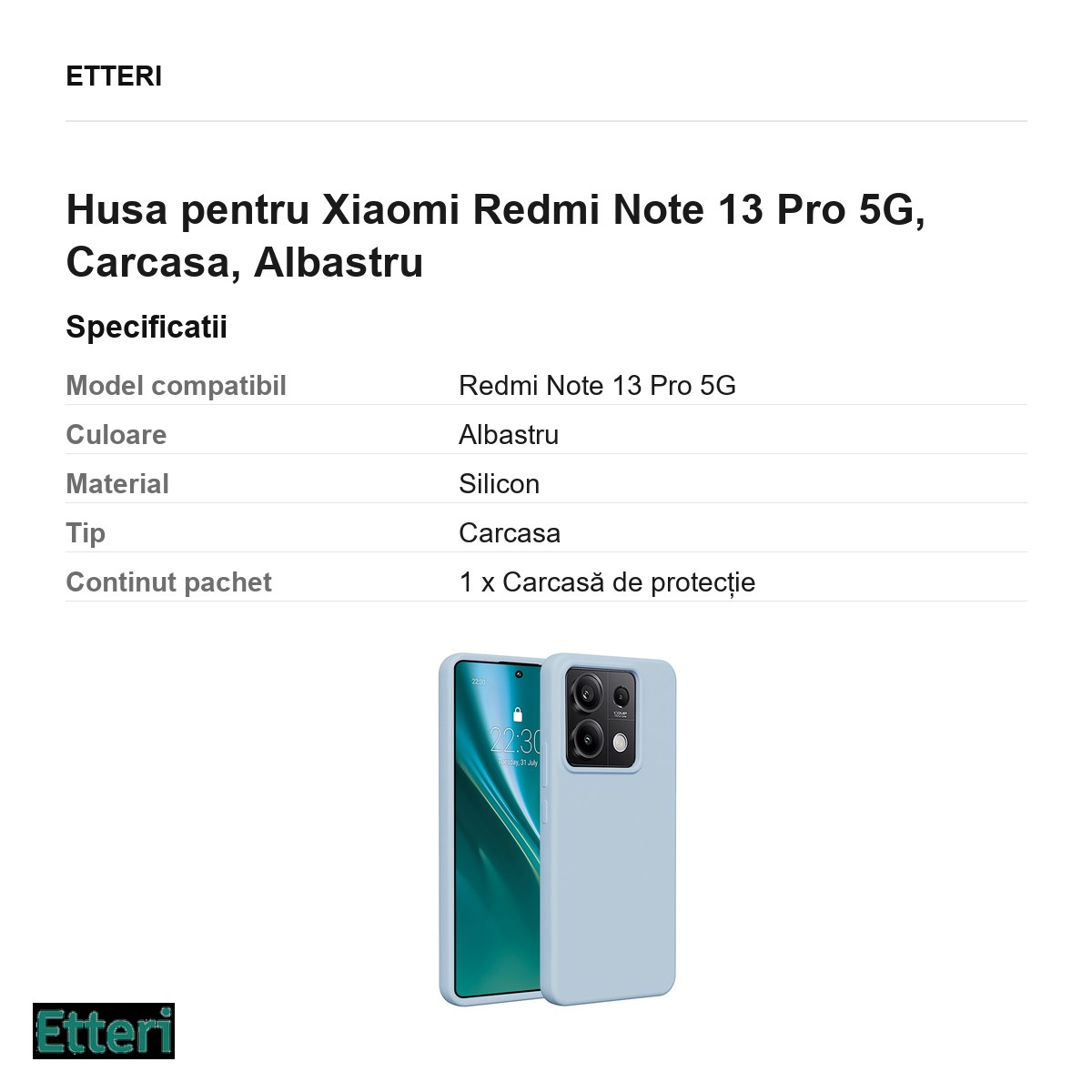 Husa Etteri Silicone pentru Xiaomi Redmi Note 13 Pro 5G, Carcasa, Albastru [3]