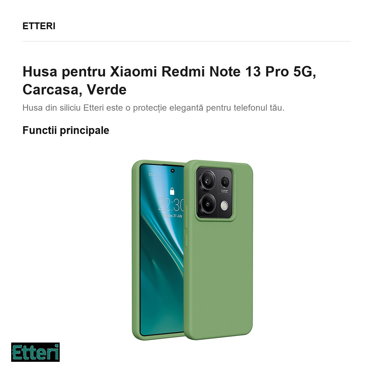 Husa Etteri Silicone pentru Xiaomi Redmi Note 13 Pro 5G, Carcasa, Verde [2]