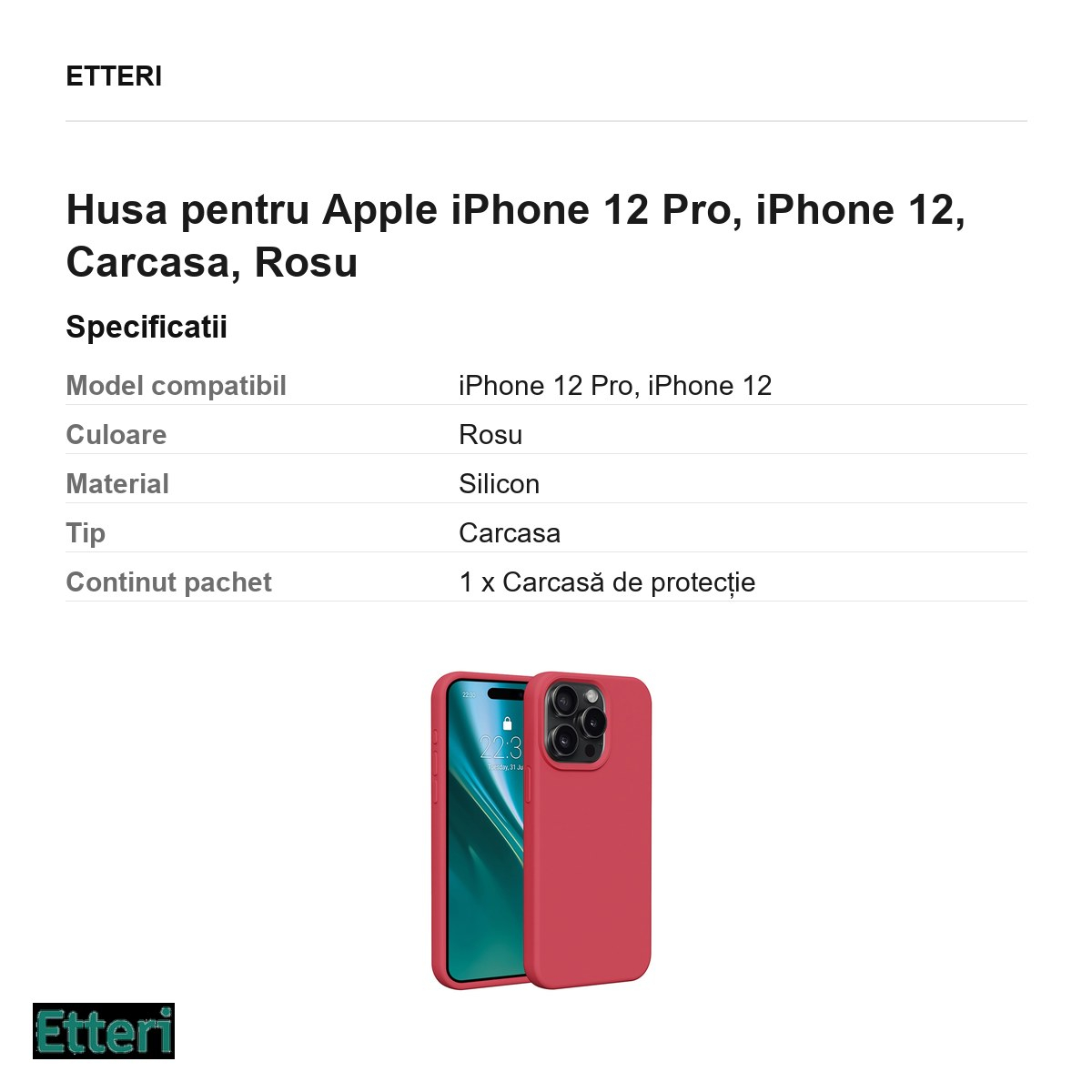 Husa Etteri Silicone raspberry pentru Apple iPhone 12 Pro, iPhone 12, Carcasa, Rosu [3]